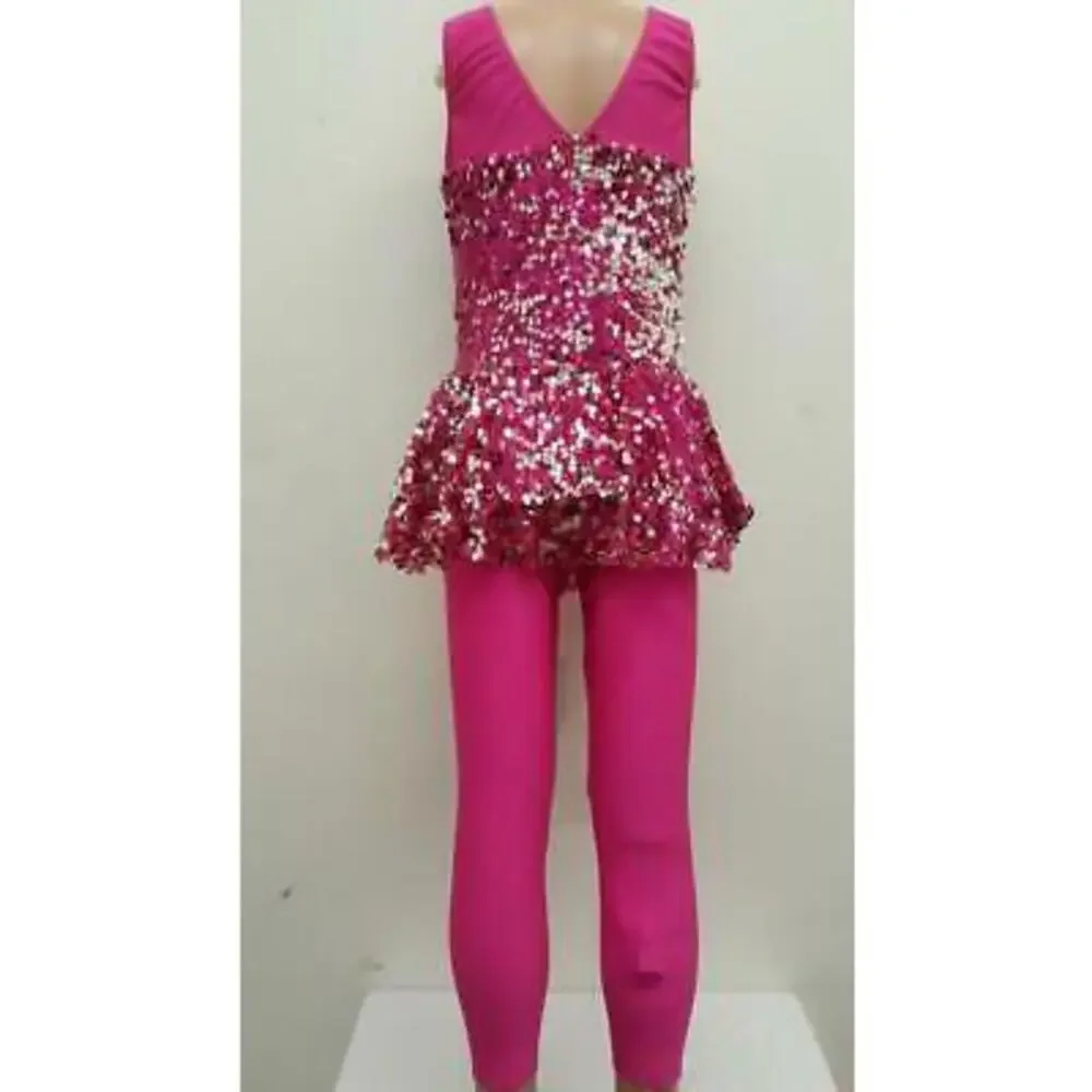 Pre-Owned Dance Costume Curtain Call E1456 Large Child Pink Bow Jazz Tap Sequin